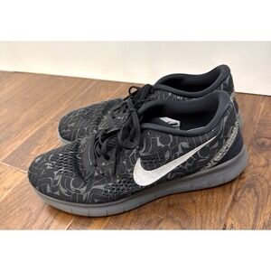 Nike Free RN Sneakers Men's 10 Black Print Athletic Running Gym Shoes 878700-001